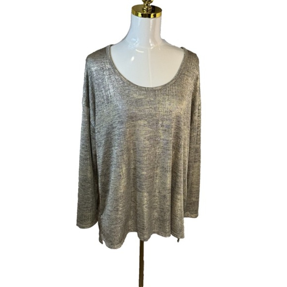 Lane Bryant Plus 18 / 20 Metallic Gold/Black Long‎ Sleeve Scoop Neck Tunic Top